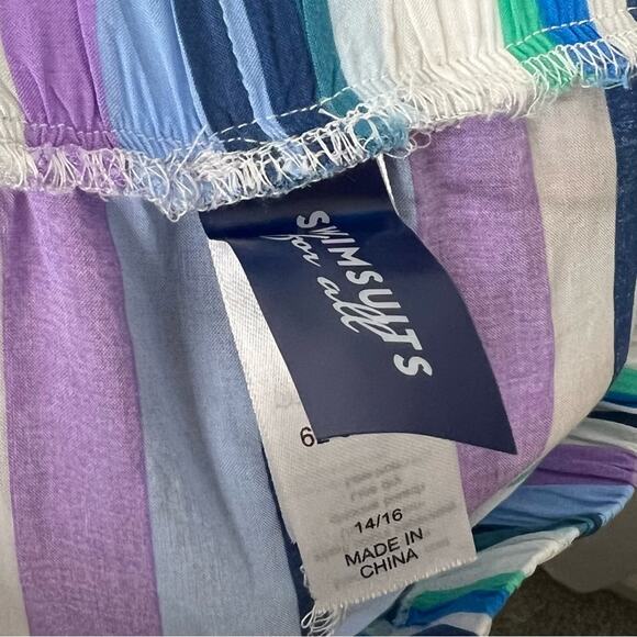 SWIMSUITS FOR ALL / Riley blue purple striped strapless swim cover up dress / 14 - Picture 6 of 8